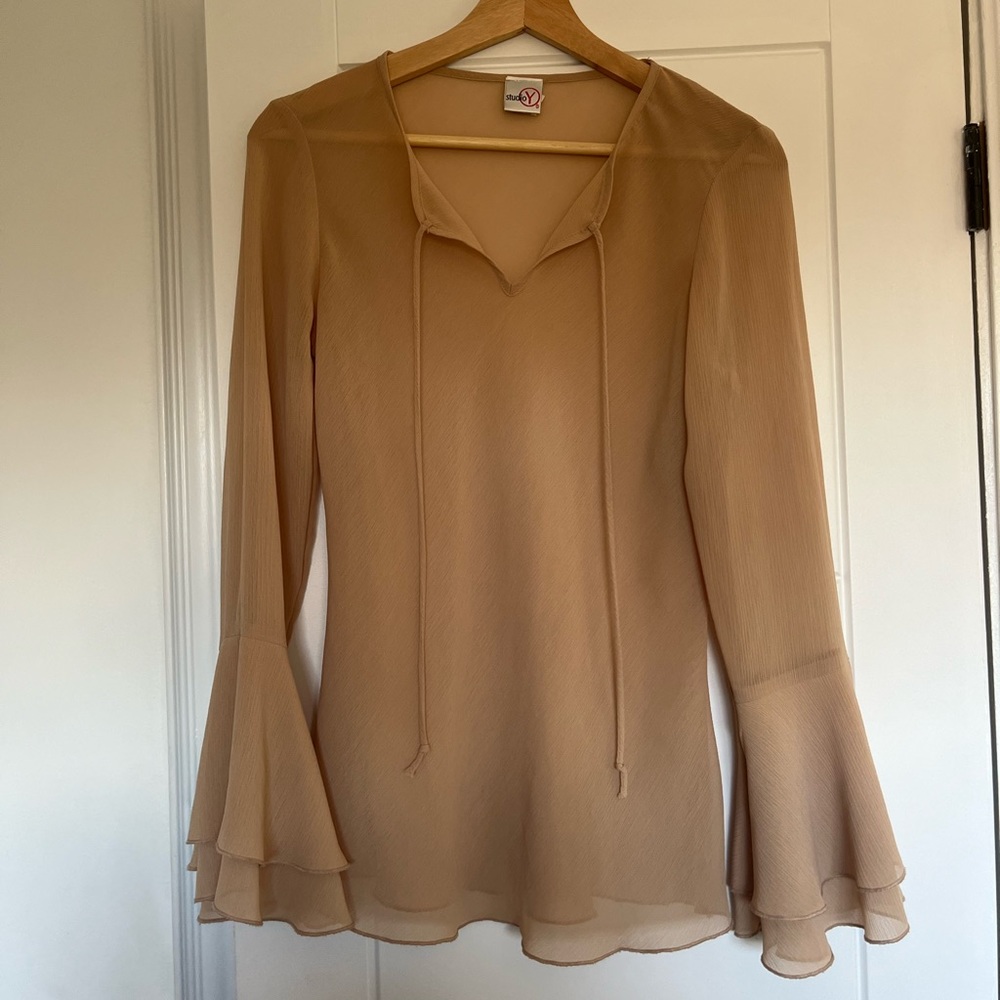 80s Beige flowy long sleeve (small)
